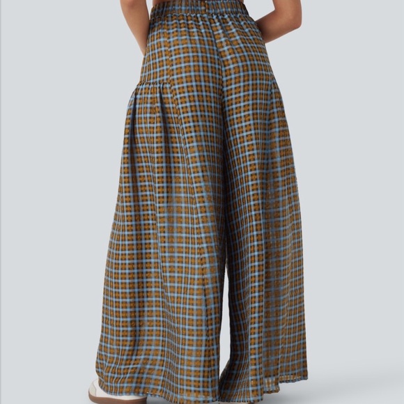 Halara High Waisted Pocket Wide Leg Flowy Plaid Casual Pants - Picture 4 of 5